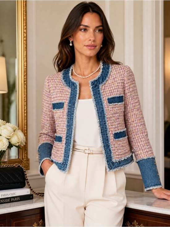 Nanette Lepore Jackets & Blazers - Nanette Lepore NWT Tweed Denim Trim Cropped Jacket Blazer  Chanel Inspired